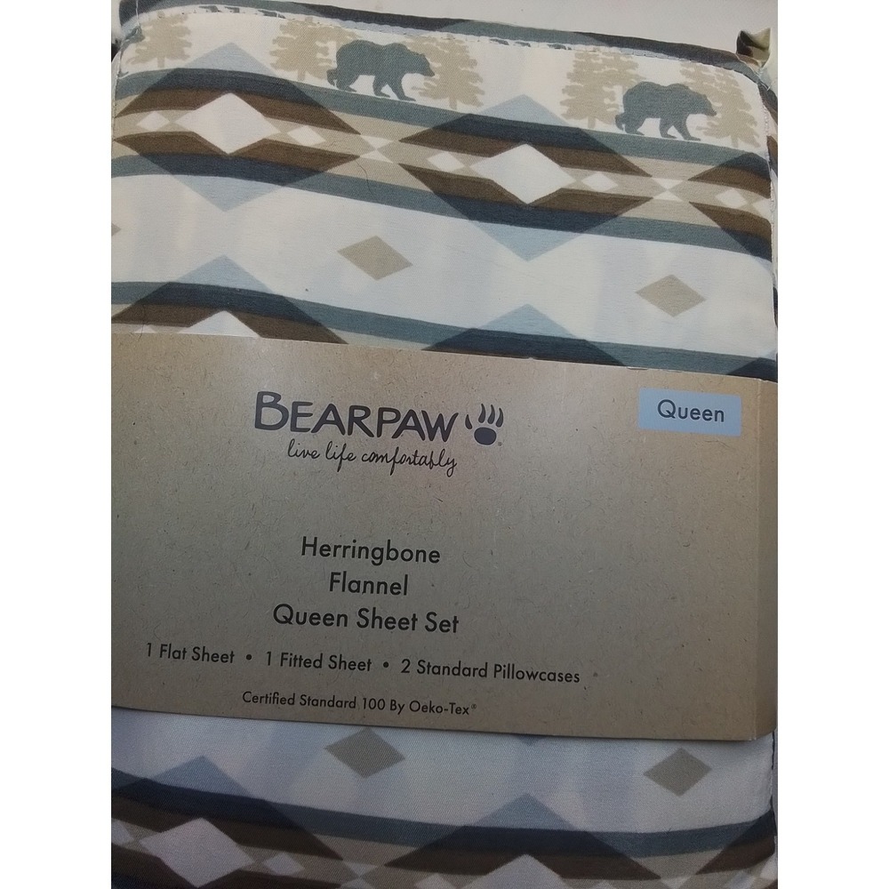 Queen Flannel Sheets-Bear‎ Paw-Queen Size Fitted Set-Herringbone